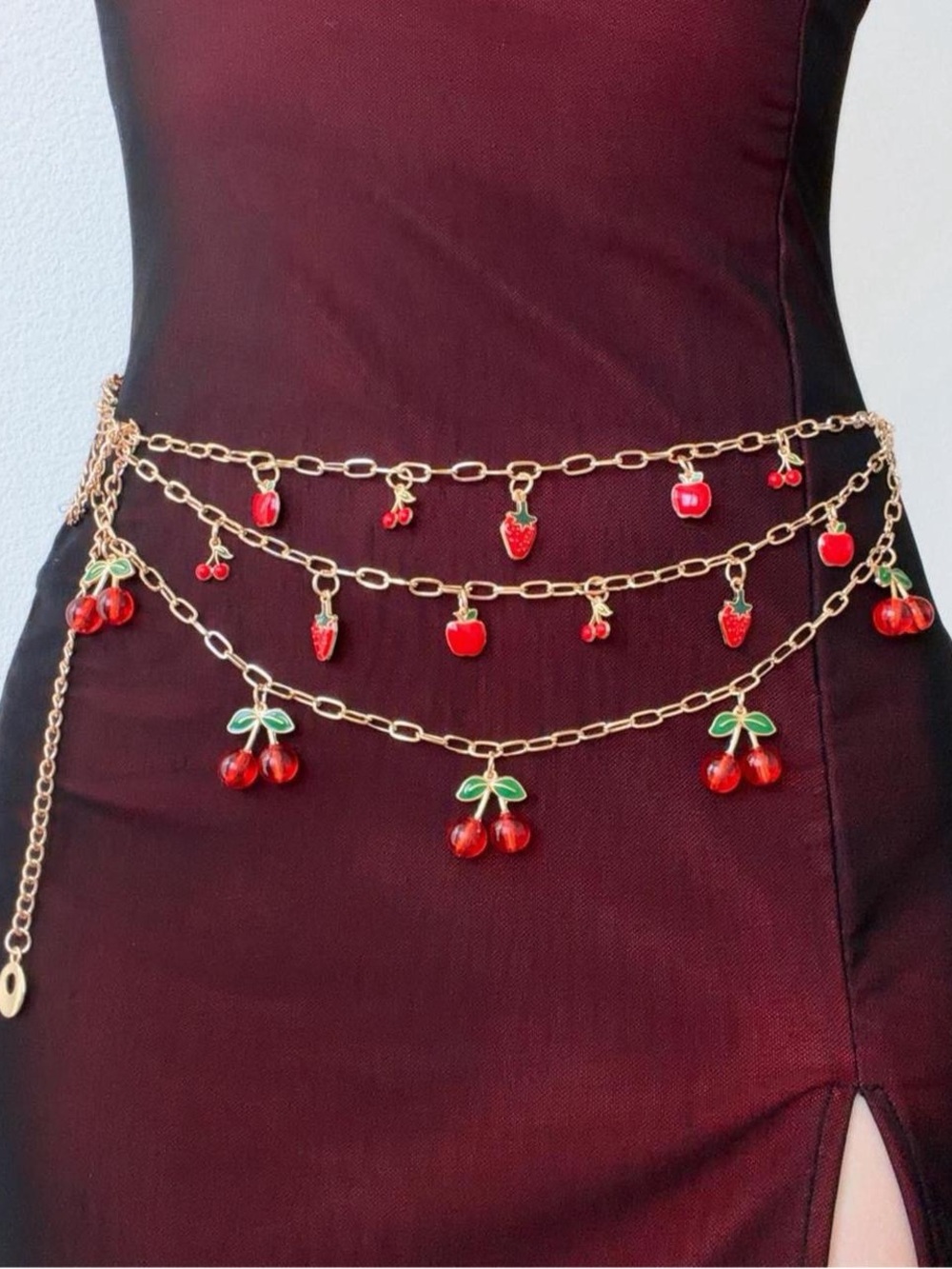 Gold and Red Bohemian Fruit Cherry Apple Strawberry y2k Dopamine Dressing belt
